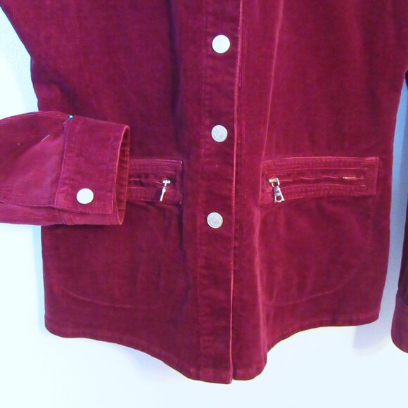 Manhattan Collection burgundy corduroy button-up shirt jacket. Size 7 - Picture 4 of 8